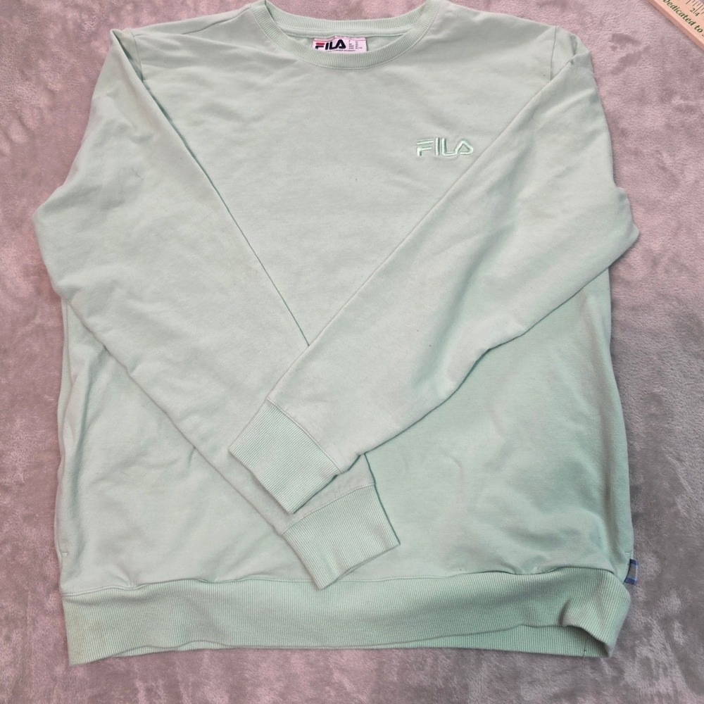 Fila Mens Mint Green Ombre Crewneck Sweatshirt XL Embroidered Logo Pockets